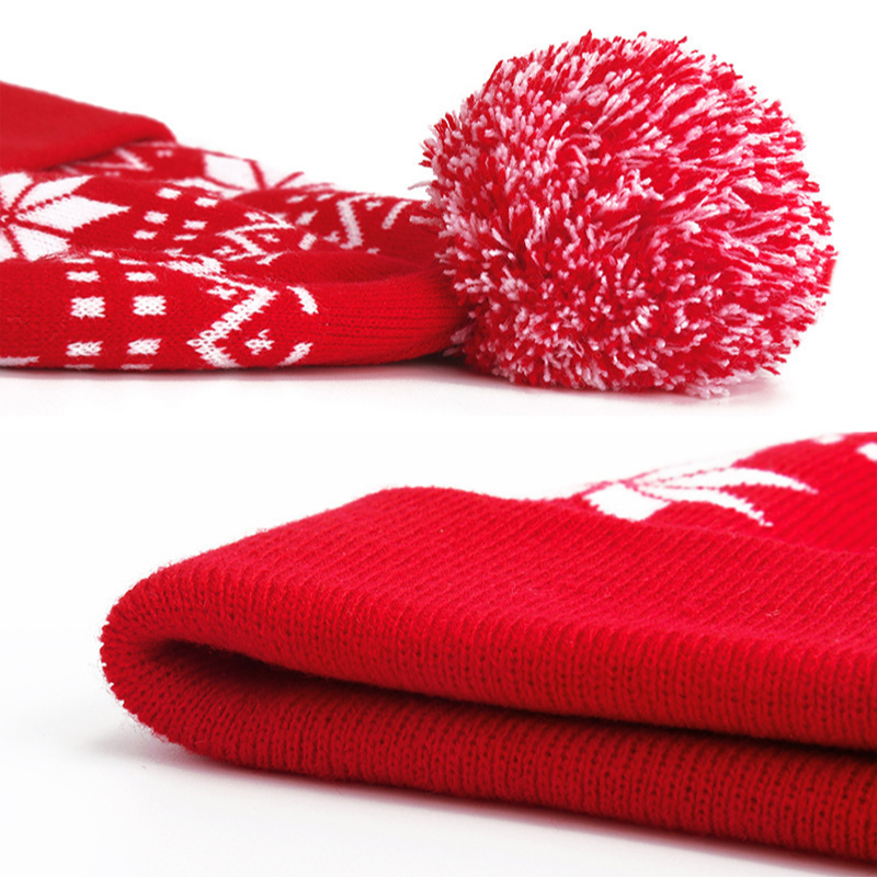 Winter Warm Pullover Knitted Hat Jacquard Christmas Hat With Pompom