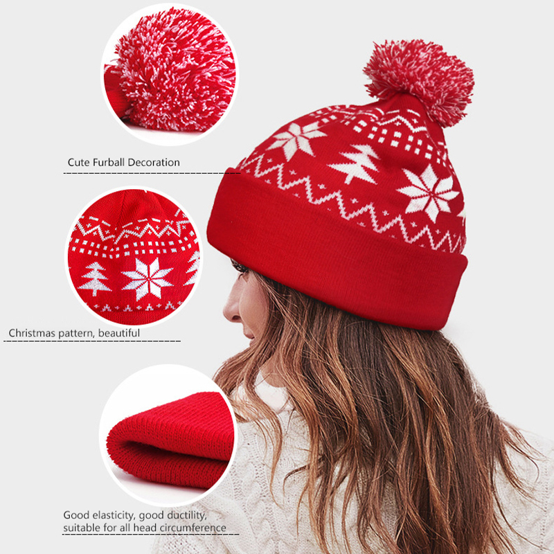 Winter Warm Pullover Knitted Hat Jacquard Christmas Hat With Pompom