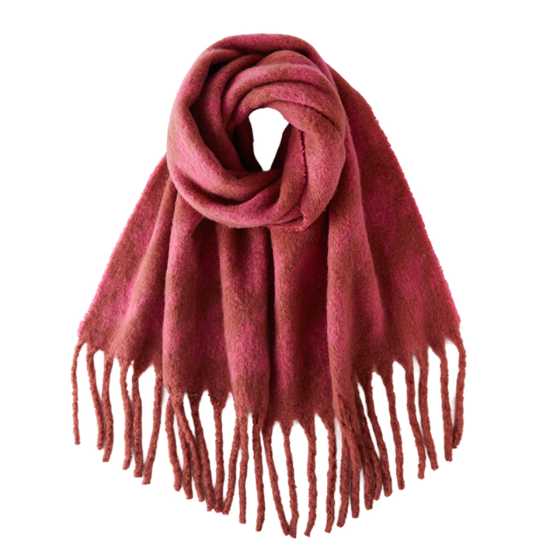 Pink Rose Red Thick Tassel Scarf