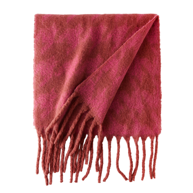 Pink Rose Red Thick Tassel Scarf